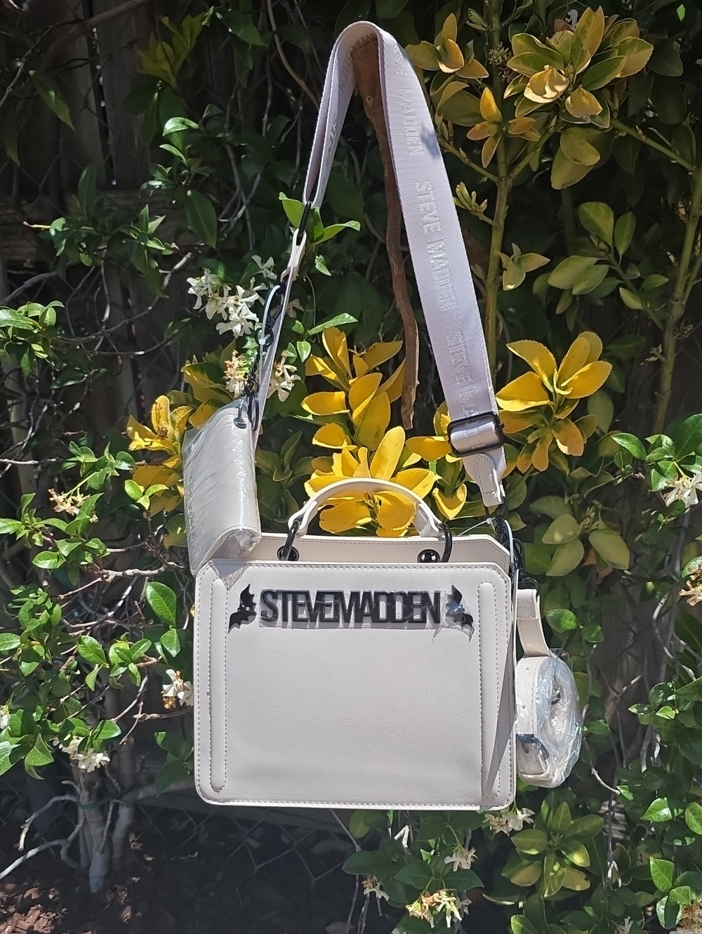 Steve Madden Cream Box Bag with Bat Detail